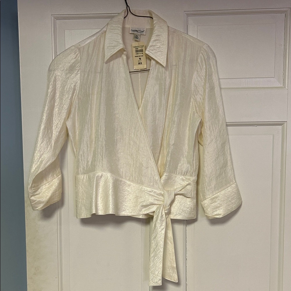 Coldwater Creek Cream Wrap Blouse